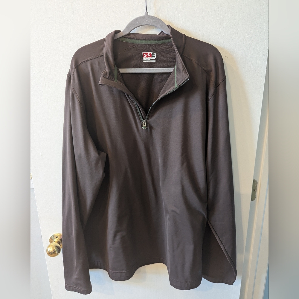 Men's Under Armour Quarter Zip Brown Long Sleeve Shirt EUC Size 2XL Loose
